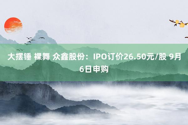 大摆锤 裸舞 众鑫股份：IPO订价26.50元/股 9月6日申购