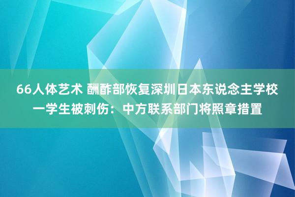 66人体艺术 酬酢部恢复深圳日本东说念主学校一学生被刺伤：中方联系部门将照章措置