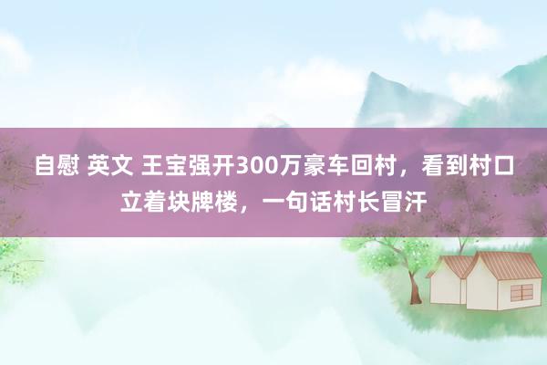 自慰 英文 王宝强开300万豪车回村，看到村口立着块牌楼，一句话村长冒汗