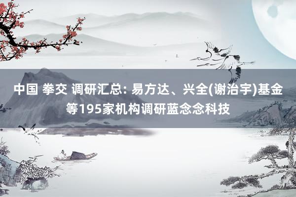 中国 拳交 调研汇总: 易方达、兴全(谢治宇)基金等195家机构调研蓝念念科技