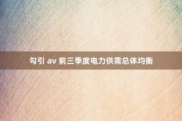 勾引 av 前三季度电力供需总体均衡