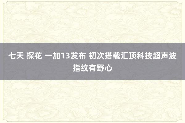 七天 探花 一加13发布 初次搭载汇顶科技超声波指纹有野心