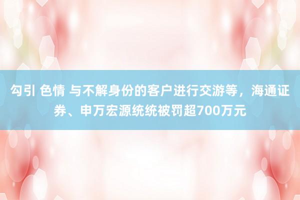 勾引 色情 与不解身份的客户进行交游等，海通证券、申万宏源统统被罚超700万元