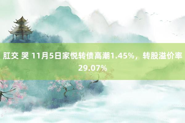 肛交 哭 11月5日家悦转债高潮1.45%，转股溢价率29.07%