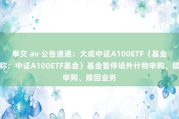 拳交 av 公告速递：大成中证A100ETF（基金场内简称：中证A100ETF基金）基金暂停场外什物申购、赎回业务