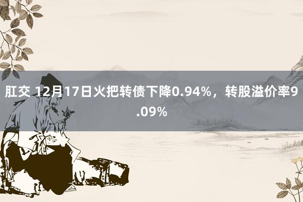 肛交 12月17日火把转债下降0.94%，转股溢价率9.09%